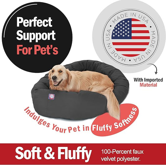 Majestic Pet Dog Bagel Calming Bed, 40x29x9in, Soft Round Pet Bed with Spine Support, Fluffy Donut Dog Bed, Large, Gray
