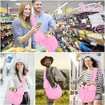 Lukovee Pet Sling, Hand Free Dog Sling Carrier Adjustable Padded Strap Tote Bag, Shoulder Bag with Safety Belt & Front Pocket for Small Dog Cat Puppy (Pink-WY,M)