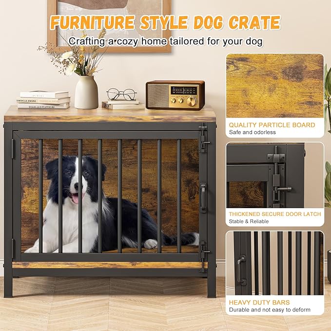 Dog Crate Furniture for Small Medium Dogs, 31'' Heavy Duty Dog Kennel Indoor with Waterproof Top, Decorative Pet House End Table, Furniture Style Wooden Dog Cage as TV Stand
