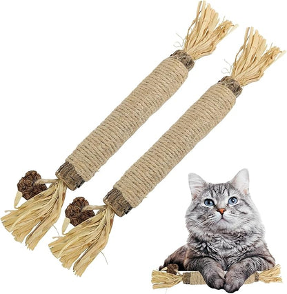 HUPA Catnip Silvervine Sticks | Anxiety Relief & Kitten Teeth Cleaning, Natural Silvervine with Raffia Grass for Healthy Teeth & Digestion | for Indoor Cats, All Ages & Breeds | 2 Sticks