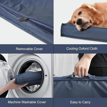 Large Outdoor All Weather Dog Bed, Waterproof Dog Bed for Large Dogs, Orthopedic Egg Foam Pet Bed with Washable and Removable Oxford Cooling Cover, Navy