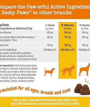 Zesty Paws Dog Allergy Relief Chews, Dog Probiotics for Itchy Skin and Ears, Salmon, 90ct