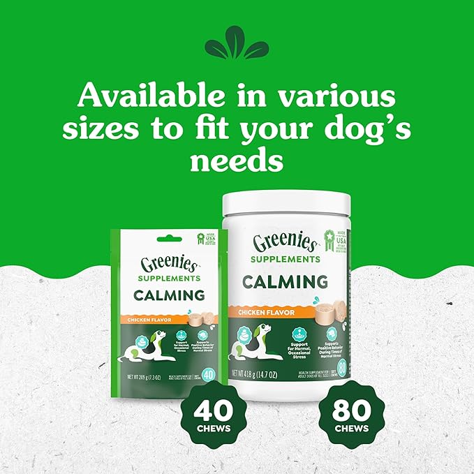 Greenies Supplements Calming Chews for Dogs Chicken Flavor, 7.3 oz. Container of 40 ct.
