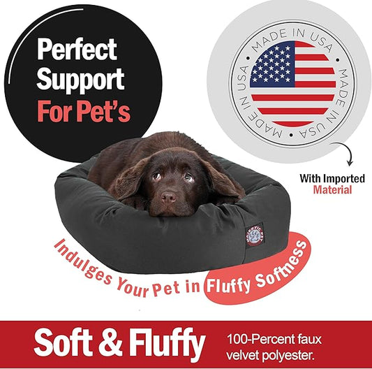 Majestic Pet 32 Inch Bagel Calming Dog Bed - Washable, Cozy Soft Round With Spine Support - Fluffy Donut 32x23x7 Inch for Medium Dogs to Rest Their Head - Gray