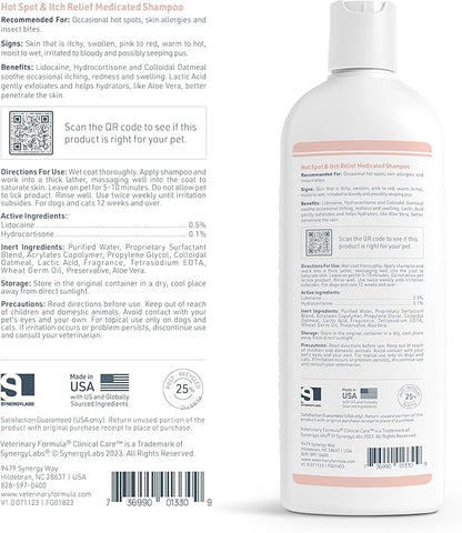 Veterinary Formula Clinical Care Hot Spot & Itch Relief Medicated Shampoo for Dogs and Cats 16 Fl Oz – Helps Alleviate Sensitive Skin, Scratching, and Licking of Coat (2 Pack)