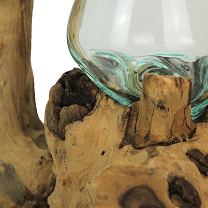 Molten Glass On Root Wood Double Decorative Bowl Vase Plant Terrarium - Boho Style for Tabletops