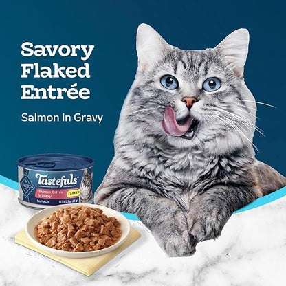 Blue Buffalo Tastefuls Flaked Wet Cat Food, Made with Natural Ingredients, Salmon, 3-oz Cans (24 Count)