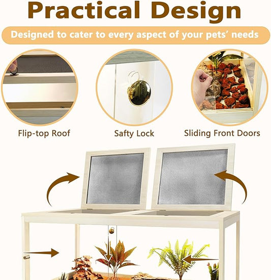 Prolee 81 Gallon Reptile Terrarium Tank 48 Inch Lizard Tank Bearded Dragon Tank with Metal Mesh Roof Door, Snake Tank with Lock Design, 48" Length