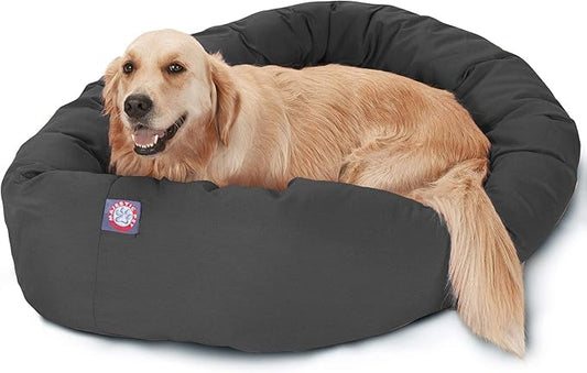 Majestic Pet Dog Bagel Calming Bed, 40x29x9in, Soft Round Pet Bed with Spine Support, Fluffy Donut Dog Bed, Large, Gray