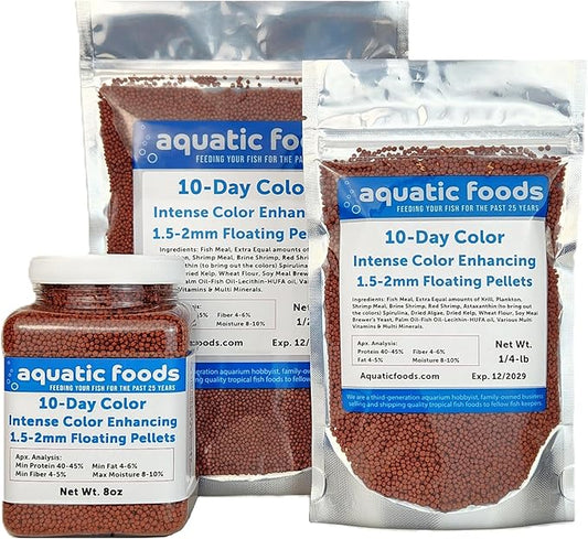Aquatic Foods Inc. Ultra Intense Color Enhancing with a 10-Day Color Change, 1.5mm - 2mm Floating Pellets for Cichlids, Discus, All Baby and Small Tropical Fish & Pond Fish...1/4-lb Bag