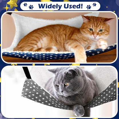 2 Pieces Reversible Cat Hanging Hammock Soft Breathable Pet Cage Hammock with Adjustable Straps and Metal Hooks Double Sided Hanging Bed for Small Dogs Rabbits(Pentagram,L)