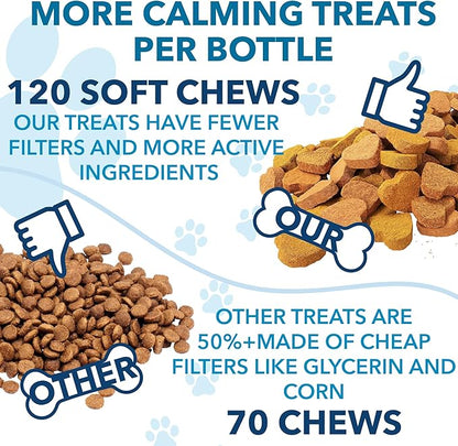 Hemp Calming Chews for Dogs with Anxiety and Stress - Anxiety Relief Chews for Storms, Fireworks, Thunder, Barking, Separation - Valerian, L-Tryptophan, Hemp Oil - Peking Duck- 120 Dog Calming Treats