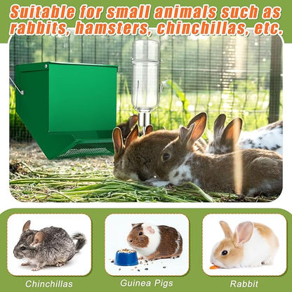 Maxcheck 2 Pack Rabbit Feeder and 12 oz Water Bottle for Cages Pet Food Water Dispenser with Lid Metal Feeders Outside for Guinea Pig Hamsters Chinchillas Gerbils and Other Small Animals (3 Lbs)