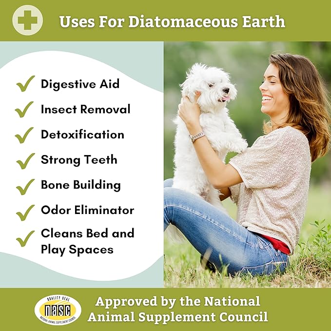 Wholistic Pet Organics DE for Dogs Organic Food Grade for Dogs Safe Non-Chemical Freshwater Silica Improves Overall Health (26 oz)