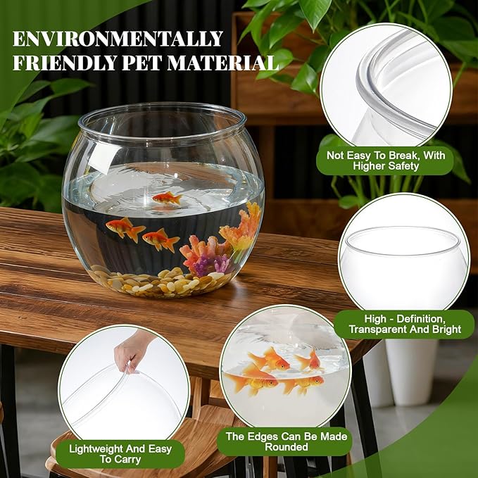 Geelin 3 Gallon Plastic Fish Tank Large Bowl Shatterproof with Crystal Clear Clarity for Terrarium, Flower Vase Centerpiece Gift for Fish Lovers(Round)