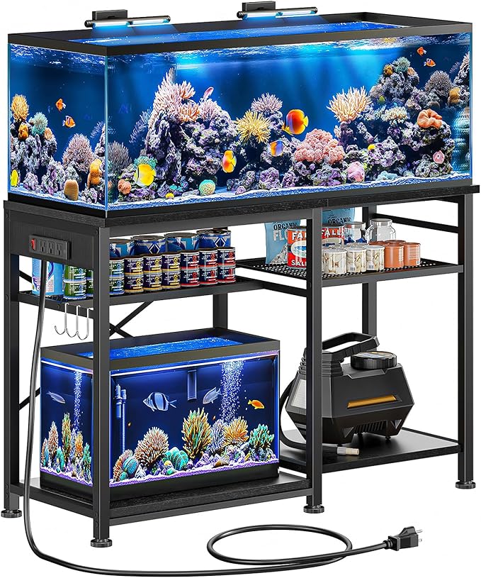 55-75 Gallon Aquarium Stand with 6 ft Power Strip, 5-Tier Metal Frame Fish Tank Stand 40 Gallon Tank Stand 49.2" L*18.9" W Tabletop 780lbs Capacity (Pure Black)