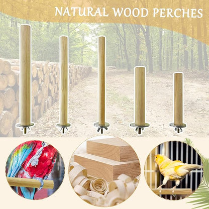 S&X Bird Perch, 5 PCS of Natural Wood Perches with Different Widths and Lengths for Budgies, Parakeets, Canaries, Cockatiels, Conures, Finches & Other Small Birds