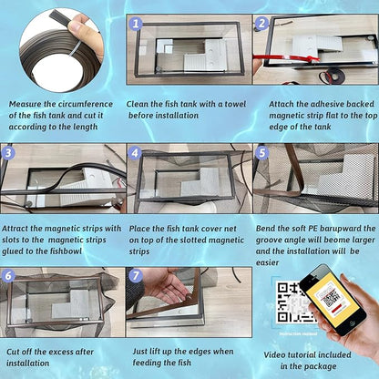 13.8 Feet DIY Magnetic Fish Aquarium Anti-Jumping net Cover, Mesh Screen Netting for Fish Aquarium Screen Top Cover, Reptiles from Jumping Out