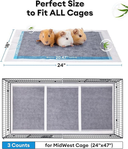 BUCATSTATE 50 Count Disposable Guinea Pig Cage Liners, Super Absorbent Guinea Pig Bedding, Bamboo Charcoal Odor Control Pee Pads for Rabbits, Ferrets and Small Animals (18''x24'')