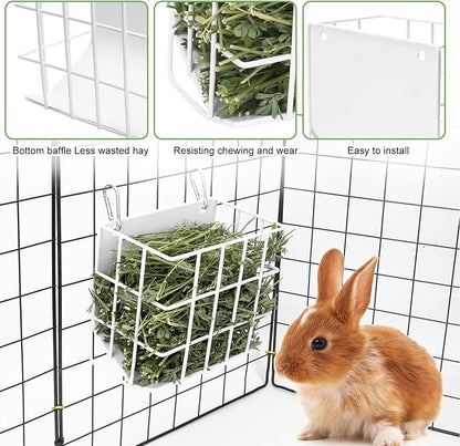Rabbit Hay Feeder with Heavy-Duty Metal Frame Rabbit Hay Holder, Bunny Hay Feeder Guinea Pig Hay Holder,for Rabbits Guinea Pigs Bunny Chinchillas and Small Animals (White)