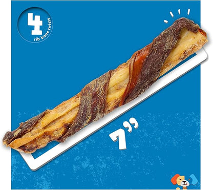 Jack&Pup Twist Beef Rib Bones for Dogs, 7" Beef Rib Bone Small Dog Bones for Puppies with Beef Jerky Twist for Flavor and Fun - Healthy Dog Bones Rib Small Dog Chew Bones (4 Count)