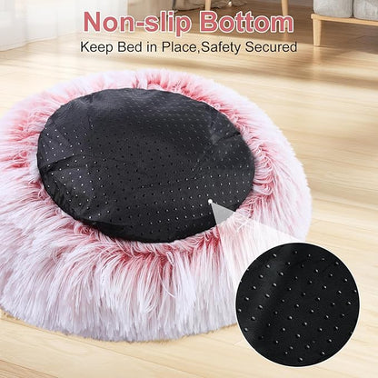 Soothing Guinea Pig Hideout, Doughnut Guinea Pig Bed with Hooded Cover, Washable Hamster Rabbit Bunny Bed, Washable Round Cave Beds for Small Animal Bunny Rabbit Hideout (Pink)