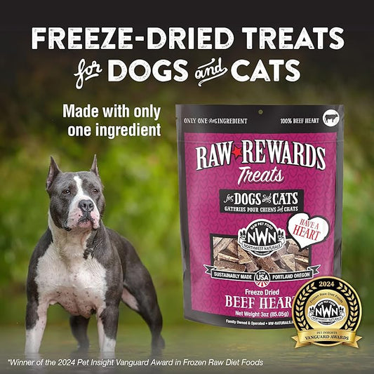 Northwest Naturals Raw Rewards Freeze-Dried Beef Heart Treats for Dogs and Cats - Bite-Sized Pieces - Healthy, 1 Ingredient, Human Grade Ingredients, All Natural, Proudly Made in USA, 3 Oz (Pack of 3)