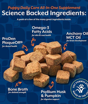 NaturVet All-In-One Puppy Daily Care, 6-In-1 Support Dog Soft Chews to Help Bones, Joints, Digestion, Teeth, Cognition, and More, Hickory Smoked Bacon Flavored Pet Supplement for Puppies, 60 Count Jar