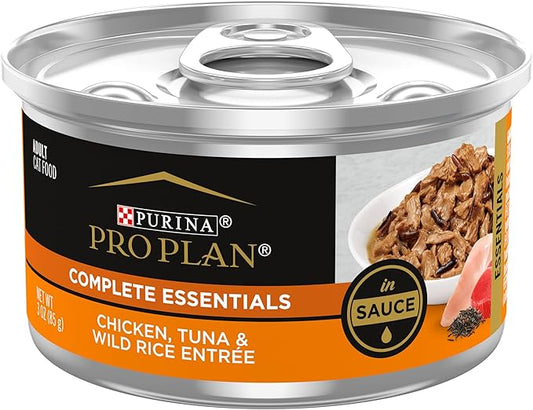 Purina Pro Plan Gravy Wet Cat Food, COMPLETE ESSENTIALS Chicken, Tuna & Wild Rice Entree in Sauce - (Pack of 24) 3 oz. Pull-Top Cans