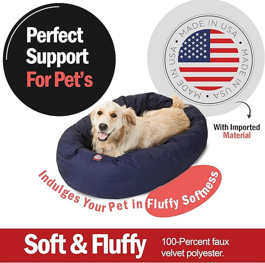 Majestic Pet 40 Inch Bagel Calming Dog Bed Washable – Cozy Soft Round Dog Bed with Spine Support for Dogs to Rest their Head - Fluffy Donut Dog Bed 40x29x9 (Inch) - Round Pet Bed Large – Blue