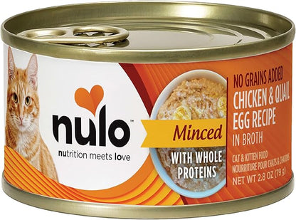 Nulo Grain-Free Minced with Whole Proteins Wet Canned Cat and Kitten Food, Chicken & Quail Egg in Broth, 2.8 Ounce, 12 Cans