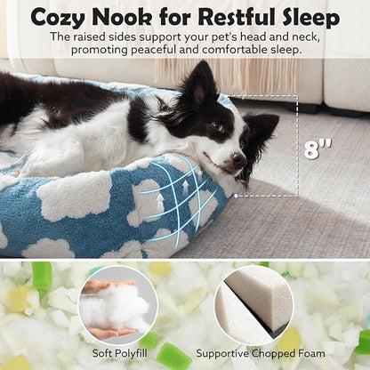 JOEJOY Medium Dog Bed Medium Size Dog, Rectangle Washable Orthopedic Pet Bed with Removable Zipper Cover, Cute Soft Calming Puppy Pet Bed with Jacquard Shaggy Plush & Non Skid Bottom