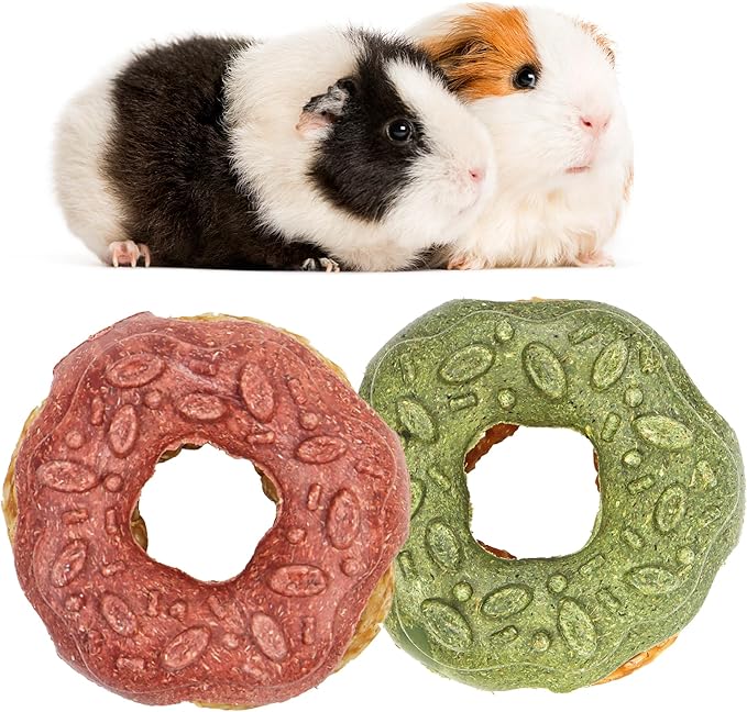 TEEWY Guinea Pig Toys, Prevent Teeth Overgrowth, Natural Vegetables and Timothy Grass, Hamster Chew Toys, Guinea Pig Chew Toys, Chinchilla Toys, 2PCS, Donut-Shaped