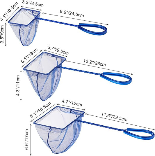 3 Pack Aquarium Net, Multi-Size Fine Quick Fish Catch Nets Extra Soft Nylon Fishing Nets with Plastic Handle for Aquarium Fish Tank Supplies- Blue (4in,5in, 6in)