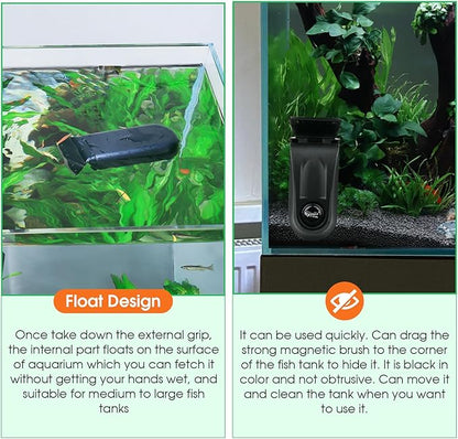 hygger Aquarium Glass Cleaner, Magnetic Fish Tank Cleaner Brush with 2 Aquarium Alg-ae Scrapers Floating Strong Magnetic (S)