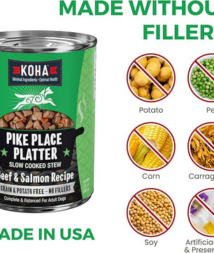 KOHA Pike Place Platter Stew for Dogs with Beef and Salmon, High Protein Wet Dog Food, 12.7oz Cans (Case of 12)
