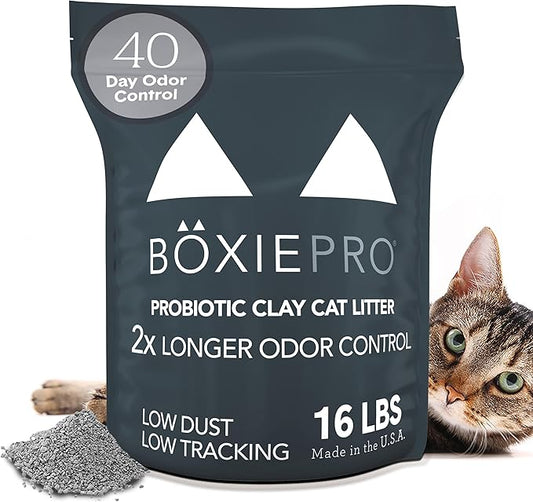 Boxie Probiotic Cat Litter, 30 Day Odor Control, Clumping Clay Kitty Litter, Odor Eliminating Probiotics, Dust-Free, No Fragrances No Fillers, 16 lb