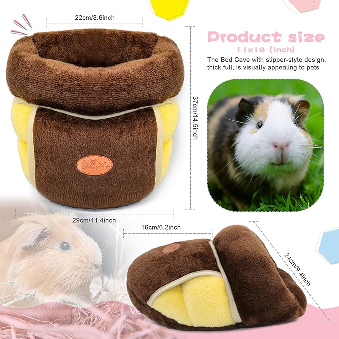 YUEPET Guinea Pig Bed Cuddle Cave Warm Fleece Cozy House Bedding Sleeping Cushion Cage Nest for Small Animal Squirrel Chinchilla Hedgehog Cage Accessories Brown