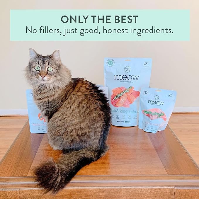 Meow Freeze Dried Cat Food - Lamb & King Salmon Recipe,High Protein Cat Treats,Meals & Toppers,Dry Cat Food,9.9oz