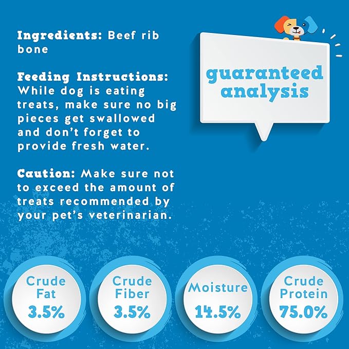 Jack&Pup 6" Rib Bones for Dogs | Beef Bone for Dogs, Flavorful Real Dog Bones (13 Pack)