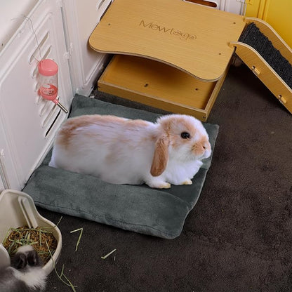 MEWTOGO 13 x 14In Rabbit Bed, Thickened Soft Bunny Snuggle Concave Bed, Cuddle Cushion Plush Mat with Cotton Lounger Pillows, Small Pet Flop Mat for Indoor Cage Sleeping Bunny Gifts, Gray