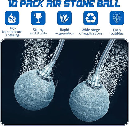 Reginary 10 Pieces Aquarium Air Stones 2 Inch Air Stone for Pond Hydroponics Ball Bubbler Oxygen Diffuser for Pump Fish Tank Bucket and DWC Reservoirs, Gray