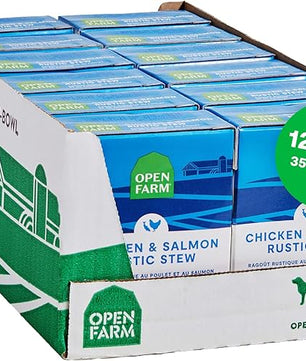 Open Farm Rustic Stews Wet Dog Food, Grain-Free, Complete & Balanced with Human-Grade Ingredients, Humanely-Raised Meat & Bone Broth, Chicken & Salmon Recipe, 12.5oz Packs (Case of 12)