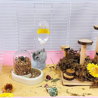 Hamiledyi Automatic Hamster Feeder Rat Food Dispenser Bowl with Water Bottle Food Dish Bowl for Dwarf Hamster Mouse Gerbils (Yellow)