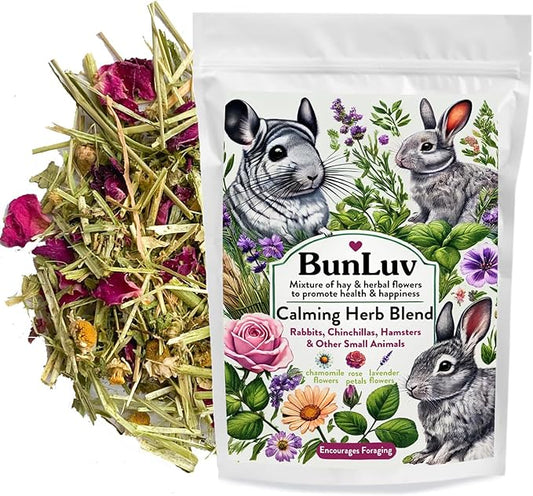 Herbal Calming Forage (2 Ounces): Premium Rabbit Food, Hay for Guinea Pigs Food, Chinchilla Food, Hamster Treat Made with Timothy Hay & Organic Herbs (2 Ounces)