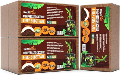 Compressed Coconut Fiber Substrate, 1.4 lb. Bricks, Natural Husk Terrarium Bedding, Reptiles, Frogs, Snakes, or Tortoise, Odor and Waste Absorbent Compostable, 5 Pack