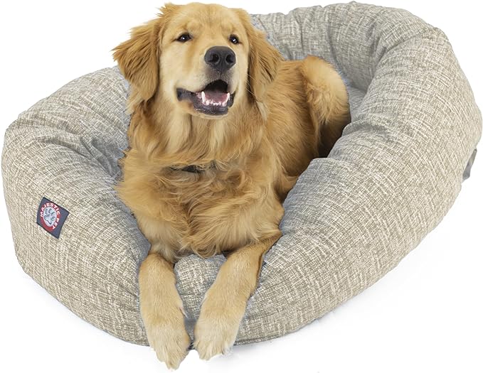 Majestic Pet 32 Inch Bagel Calming Dog Bed - Washable, Cozy Soft Round With Spine Support - Fluffy Donut Shape 32x23x7 Inch for Medium Dogs - Tan