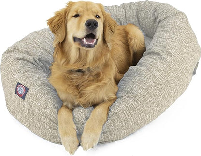 Majestic Pet 32 Inch Bagel Calming Dog Bed - Washable, Cozy Soft Round With Spine Support - Fluffy Donut Shape 32x23x7 Inch for Medium Dogs - Tan