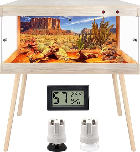 Royxen Tempered Glass Reptile Tank,Bearded Dragon Tank with Metal Mesh Top and Leg Stand,Reptile Enclosure,Lizard Tank for Chameleon,Snake,Lizard Habitat (Oak, 33 Gallons,32x16x16 Inch)