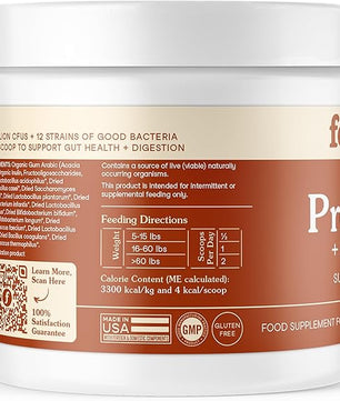 Fera Pets Probiotics for Dogs & Cats with Prebiotics - USDA Organic - Gut Health Powder Supplement with 12 Strains and 5 Billion CFUs - Supports Immunity, Energy and Skin & Coat - 60 Scoops